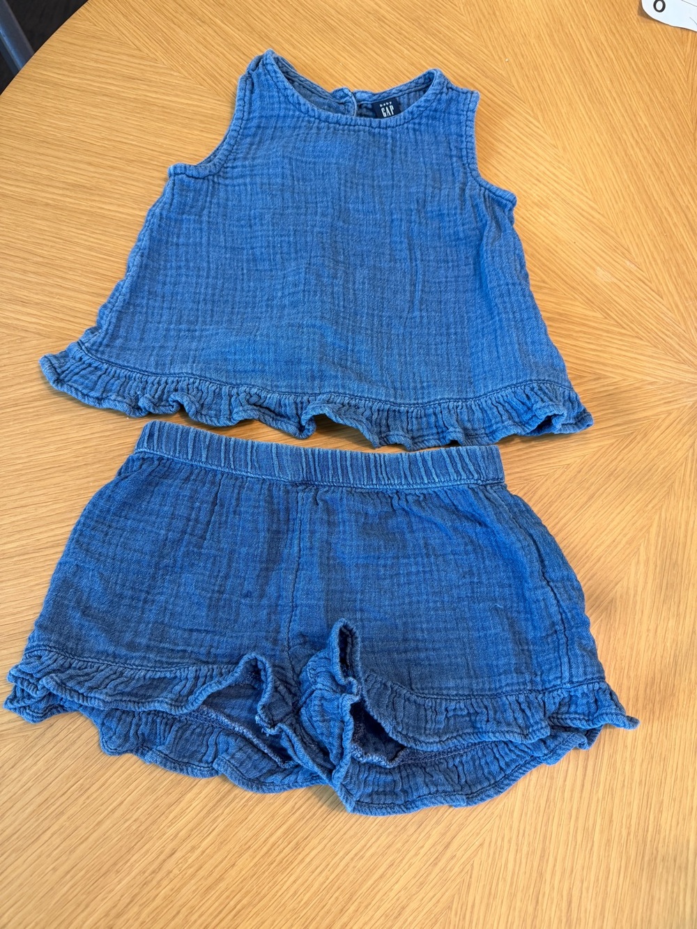 GAP Blue 3T Girls' Ruffle Tank & Shorts Matching Set